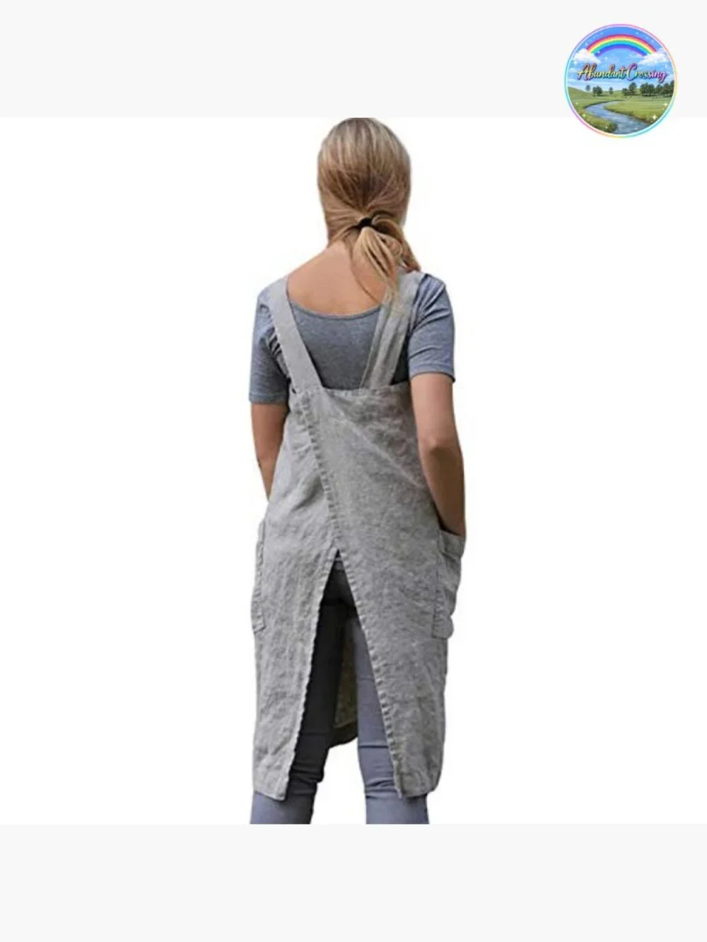 Pinafore Apron Smock Cotton Linen Apron with Pockets Plus Size